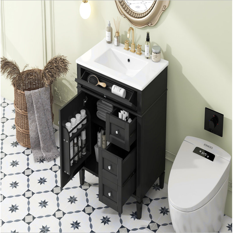 Meuble-lavabo de salle de bain 30 po avec lavabo supérieur, meuble-lavabo moderne avec 2 tiroirs et tiroir basculant, meuble-lavabo simple