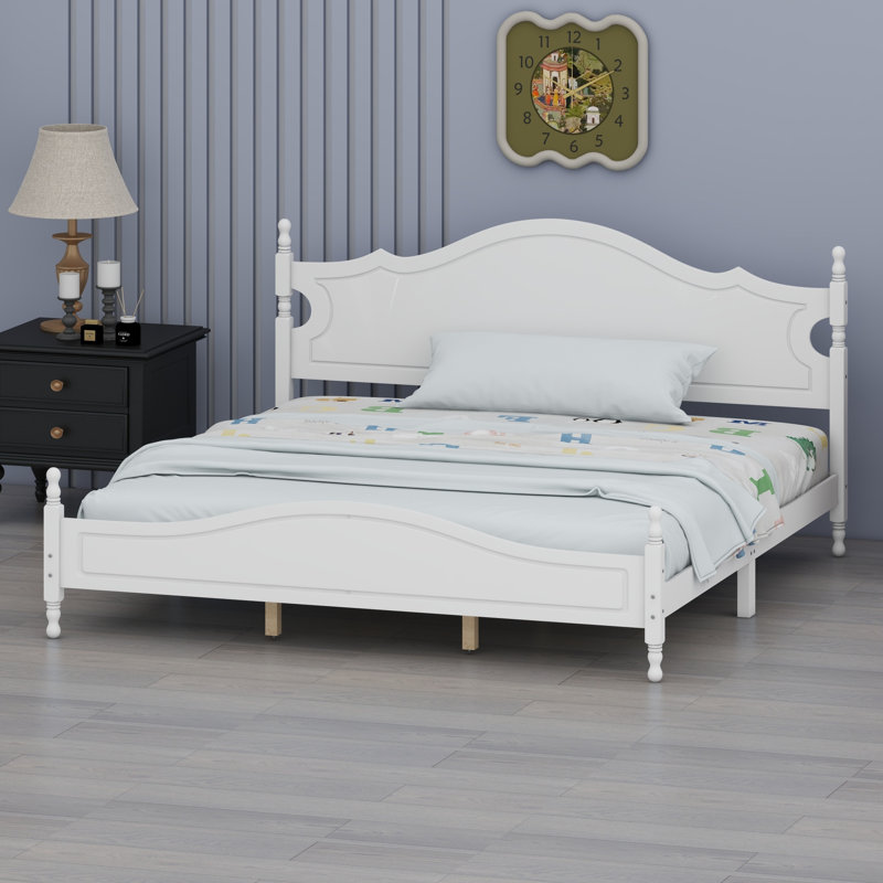 Wood Platform Bed Frame, King, White