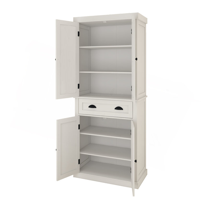 Armoire de rangement pour garde-manger de 71 po, avec 4 portes, tiroir, 2 tablettes réglables, armoire autoportante pour le salon de la salle à manger, buanderie - blanc