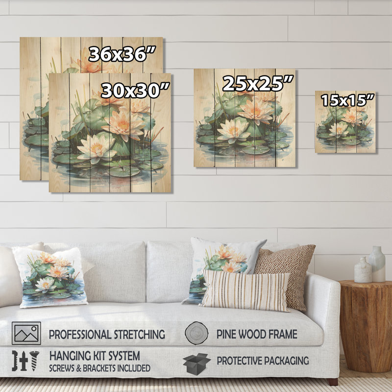 Floraison de lys blancs et oranges - lis sur bois, H 30 po x l 30 po