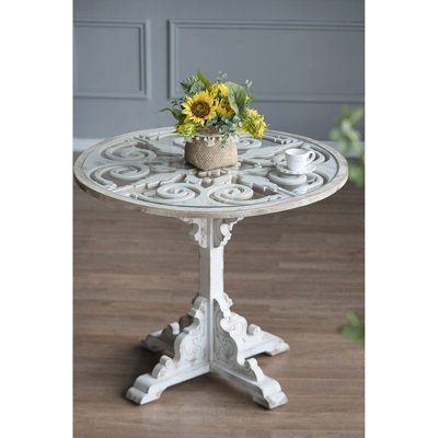 24X28.5" Round Wooden Carved Table, Design