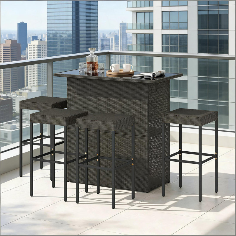 Ensemble de mobilier d'extérieur pour la cour arrière, ensemble de bar extérieur confortable, ensemble de bar en osier de rotin 5 pièces