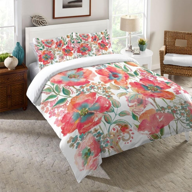Bohemian Poppies Modern & Contemporary Cotton Floral Comforter, Twin