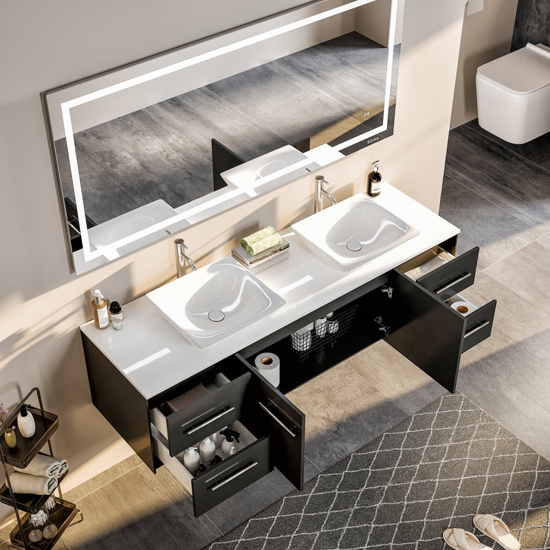 Juarez 60" Wall-Mounted Double Bathroom Vanity Set, Espresso