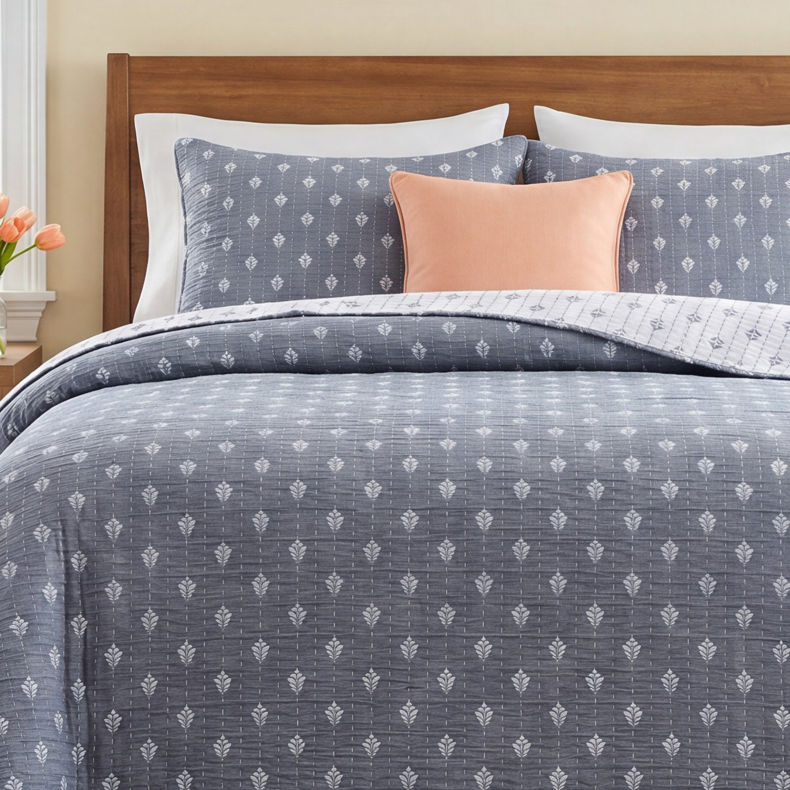 Willards Cotton Quilt Set, Blue, King Quilt + 2 Shams