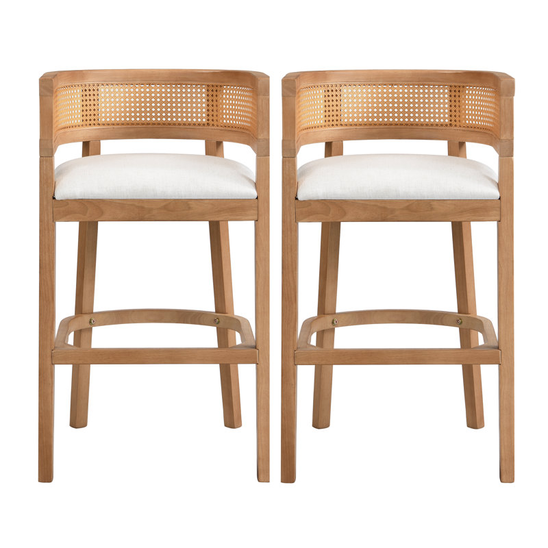 Oech Rubberwood Upholstered Bar Stools, Bar Stools (29.50'' Seat Height), Natural Oak