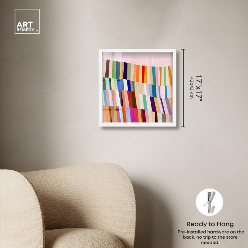 Rainbow Ribbon III, décor abstrait, boîte-cadre par Art Remedy, H 17 po x l 17 po, Blanc