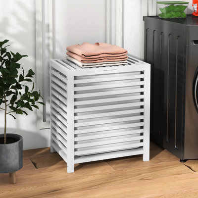 Panier à linge avec couvercle et doublure amovible, 19,75 po x 14,25 po x 23,5 po, blanc, espace de rangement pour les vêtements bien rangés