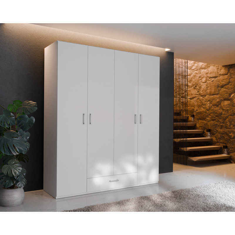 Sugata 4 Door White Wardobe with clothes rail, 178cm W x 211cm H x 54cm D, White, 178cm W x 211cm H x 54cm D