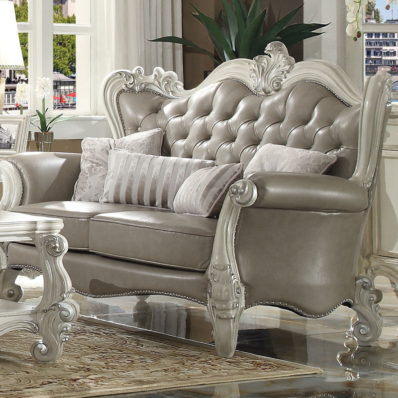 Causeuse Versailles, Similicuir gris, Blanc os