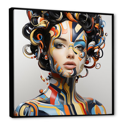Art numérique sur toile, "Digital Dreams Cybernetic Woman Portrait II"