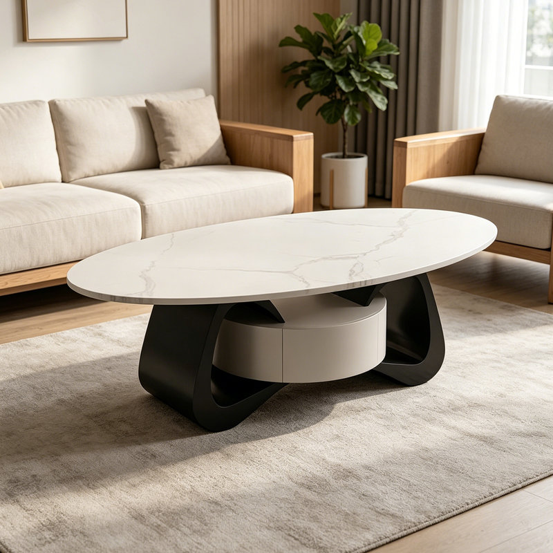 Table basse moderne de luxe italien, H 16,53 po x L 47,24 po x l 23,62 po, Noir