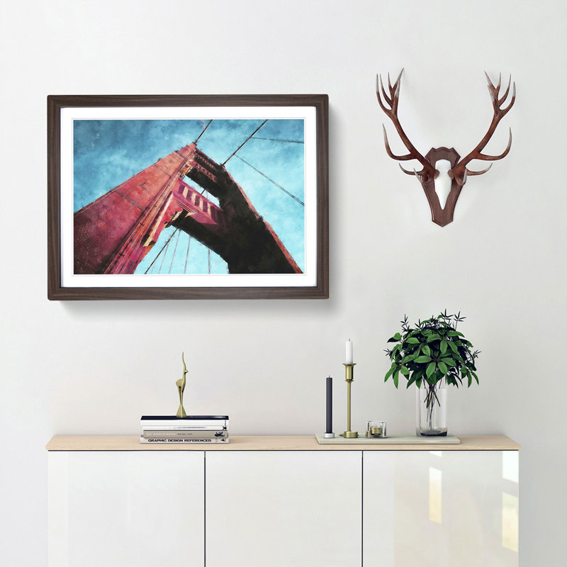View of the Golden Gate Bridge in San Francisco - Picture Frame Graphic Art Print, 45cm H x 63cm W x 2cm D, Walnut Framed