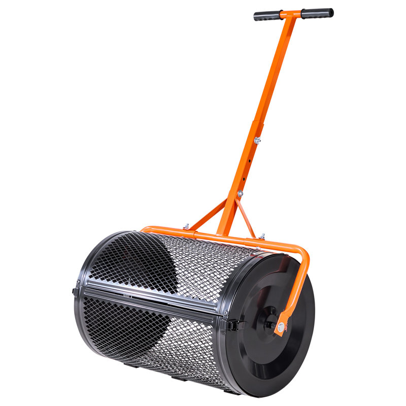 Compost Spreader 24 in Peat Moss Spreader with T-Shaped Handle for Yard, Black/Orange