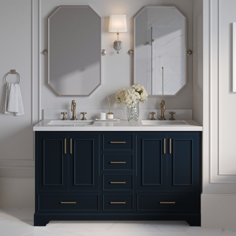 Base de meuble-lavabo double 60,75 po Peightyn seulement, Bleu minuit