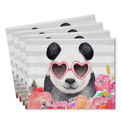 Panda Heart Glasses Polyester Placemats Set of 4 - Home Decor