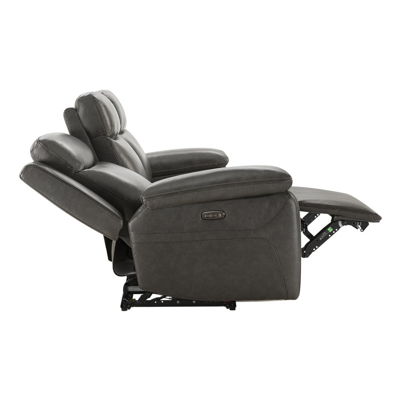 Canapé inclinable électrique en cuir véritable de 88,2 po de large Kenol avec appui-tête réglable, Gris