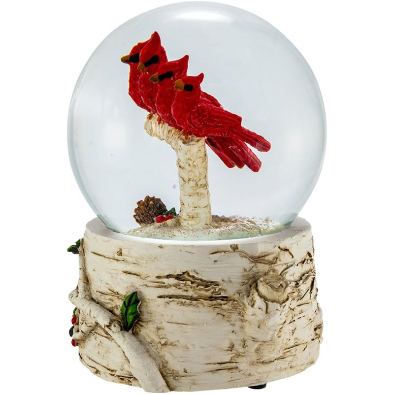 Kurt Adler Wind-Up Musical Cardinals with Tree We Wish You A Merry Christmas Water Globe, 4in