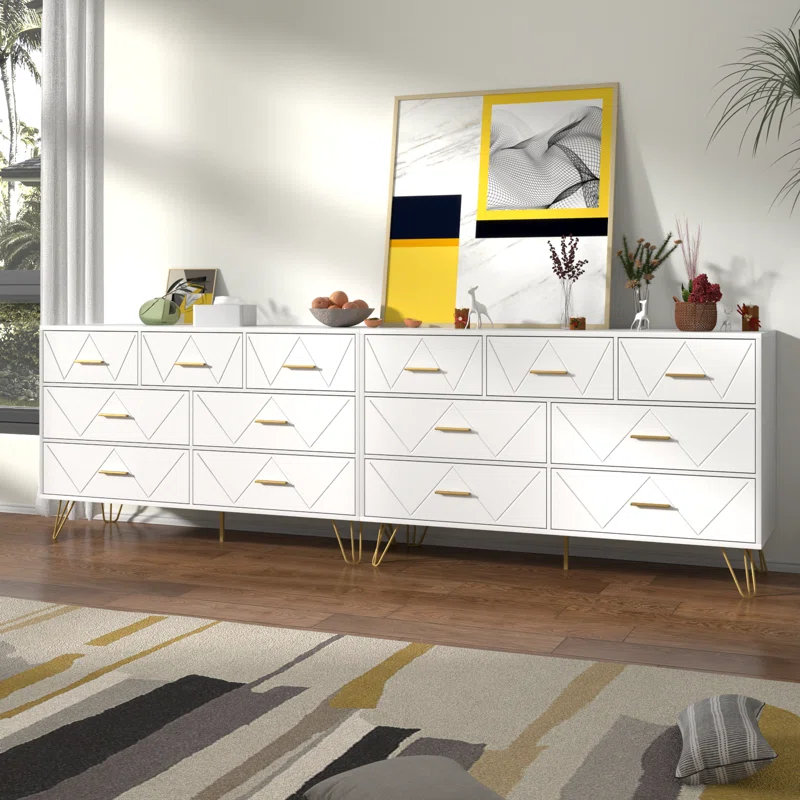 Modern 6 Drawer Dresser,White Dresser Set for Bedroom, 90 Inch Wide,Anti-Tip Design