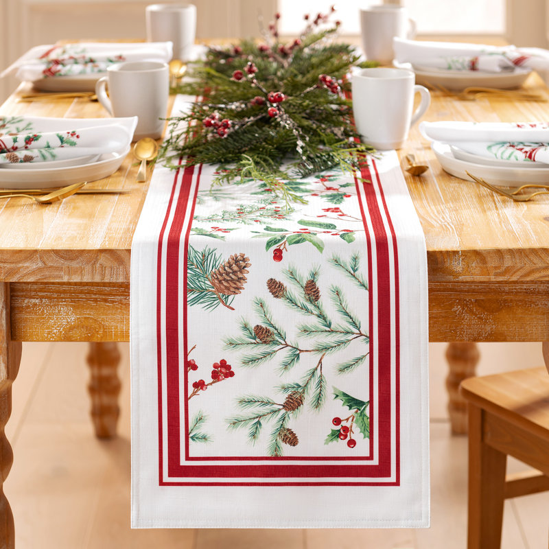 Daeshun Winter Holiday Berry Fabric Table Runner