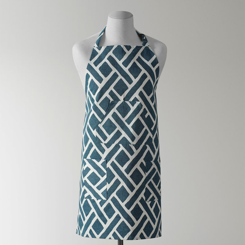 Printed Cotton Kitchen Apron for Women with Pockets Adjustable Unisex, Martinique Blue