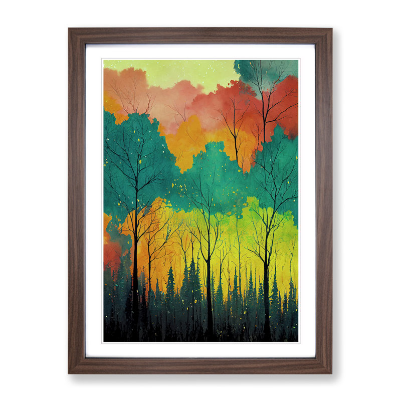 Splashed Paint Forest No.3 - Framed Print, 64cm H x 46cm W x 2cm D, Walnut