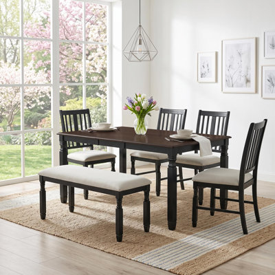 6-Piece Extendable Dining Set with Rectangular Table, 4 Upholstered Chairs and Bench