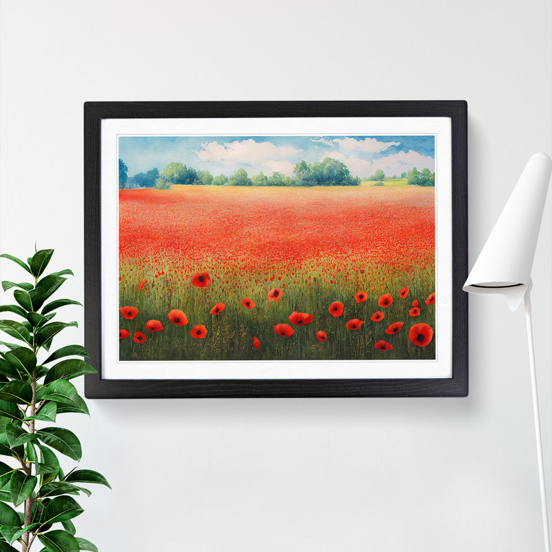 Watercolour Poppy Field Vol.4 - Single Picture Frame Print, Black, 46cm H x 64cm W