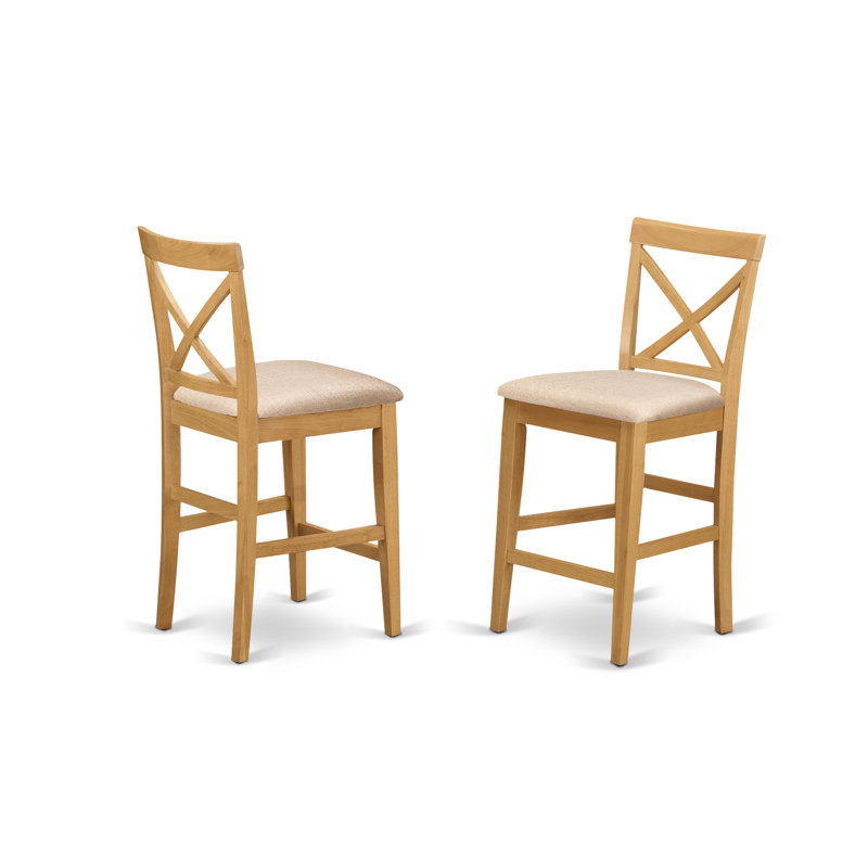 Counter Height Pub Set for Small Spaces Contains a Square Dining Room Table and Linen Fabric Upholstered Chairs, 42x42 Inch, Oak