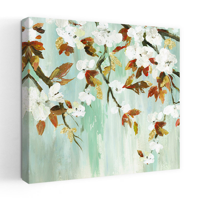 Golden Blooms III, art délicat abstrait contemporain, H 18 po x l 18 po