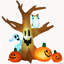 Arbre de Noël gonflable illuminé 7,5 pi avec une chouette, un fantôme et des citrouilles d'Halloween