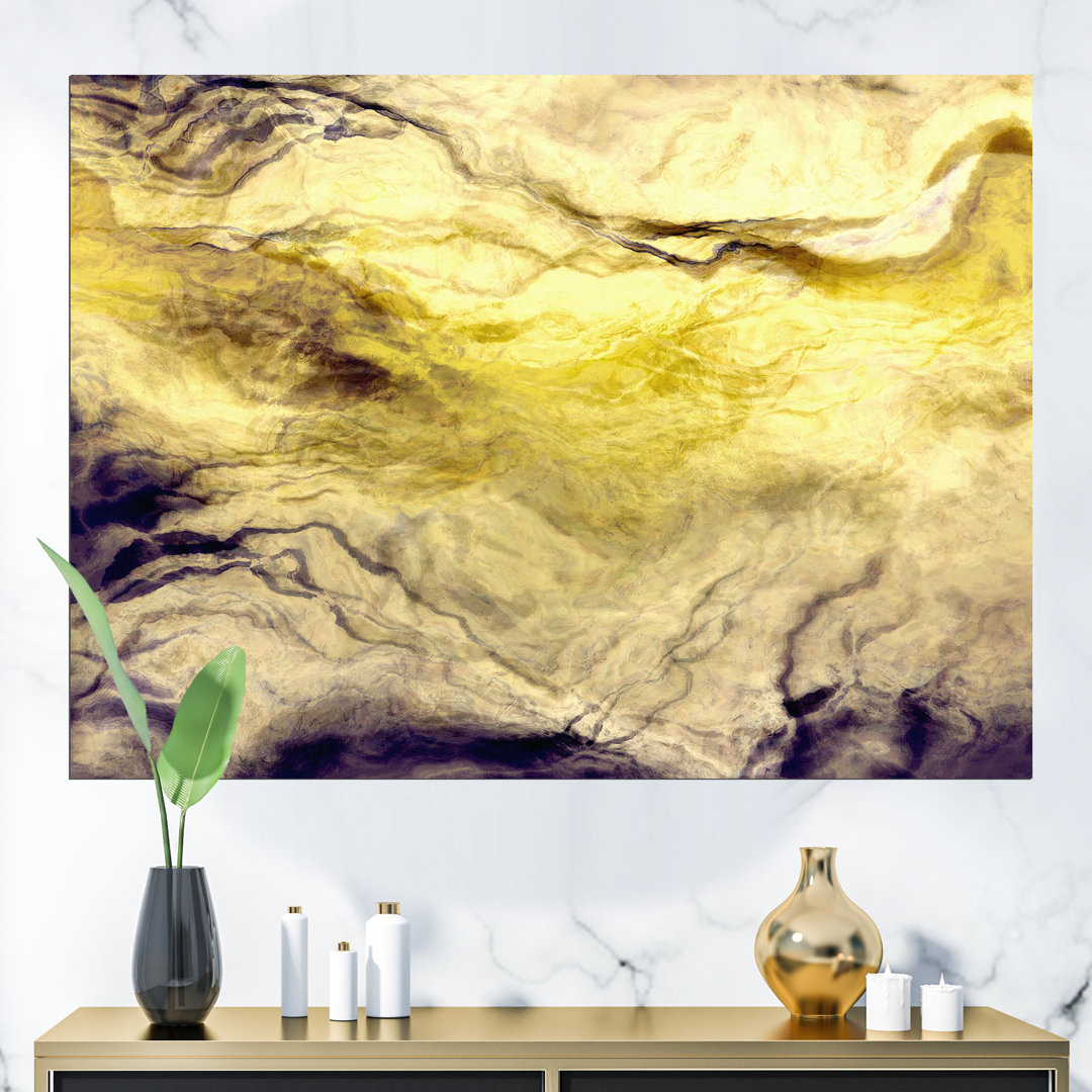 Purple and Yellow Purple Marble - Painting Print on Canvas East Urban Home 