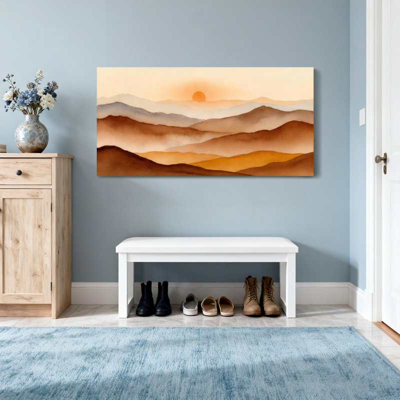 «Landscape & Nature Mountain Sunset Landscape», reproduction d'art à l'aquarelle, H 16 po x l 32 po
