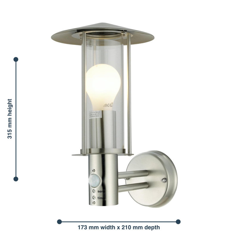 Needham - Brushed Stainless Steel Motion Sensor Outdoor Security Lights, Brushed Stainless Steel, 2 Lights