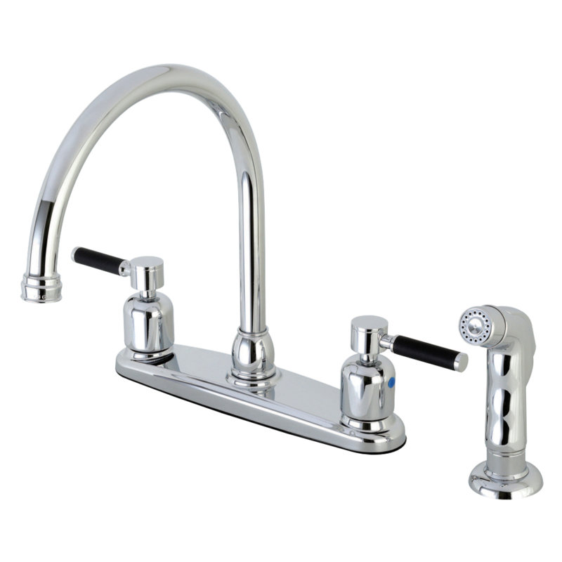 Kingston Brass Kaiser Two-Handle 4-Hole 8" Centerset Kitchen Faucet with Side Sprayer, Polished Chrome