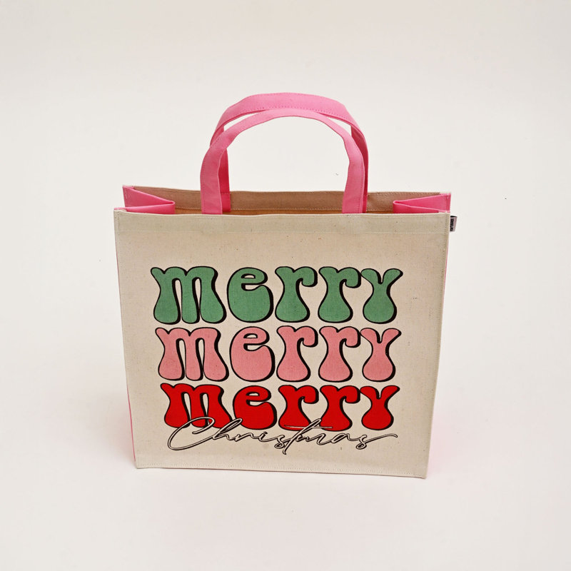Sac-cadeau | Sac de Noël en toile imprimée et plastifiée | Blanc