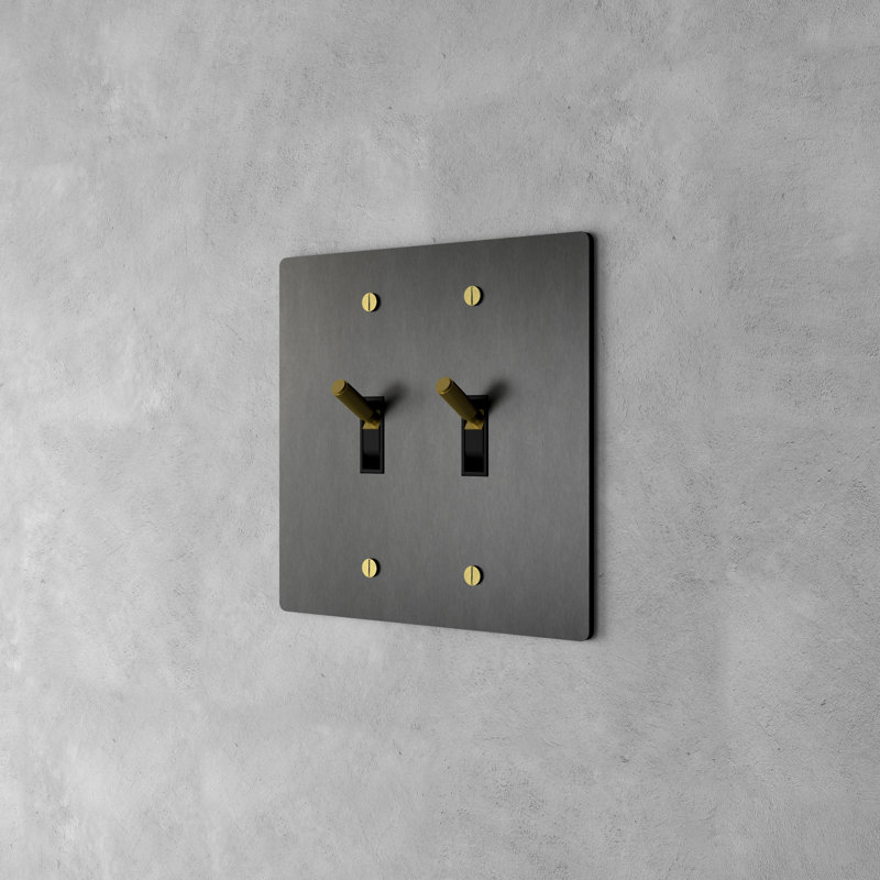 Ozarke Modern Brass Toggle Switch, Night Black with Brass, 2 Gang 2 Way