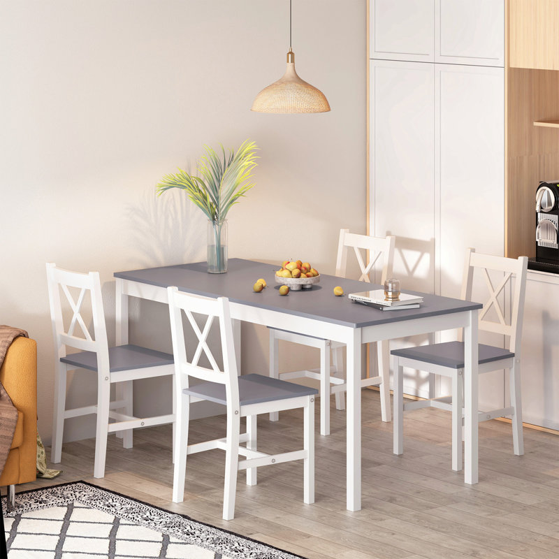 Elea 4 - Person Four Leg Dining Set, Gray/White, 42.5"W x 28.7"H x 25.6"D