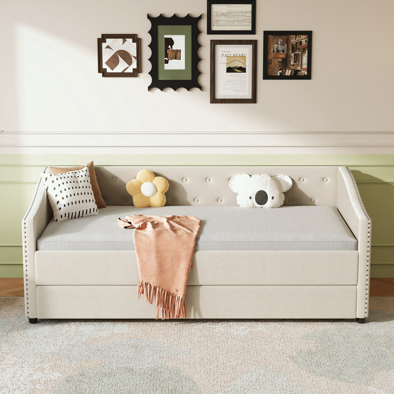 Twin Size Daybed with Twin Size Trundle, Beige, Twin