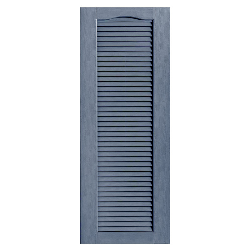 Paire de volets à persiennes cathédrale style pleine longueur ouverts, 38 po, 18 po, Bleu