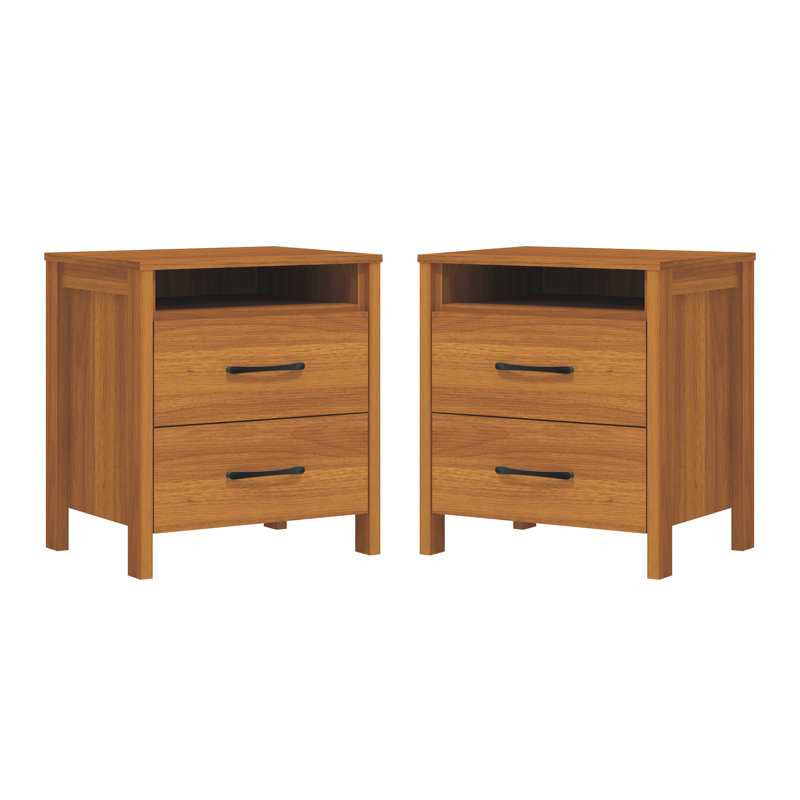 Chabot Modern 2-Drawer Nightstand Set Of 2, Amber Walnut