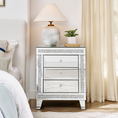 21.5 Inch X15.8 Inchx26.8 Inchsilver Mirror Three Drawer Cabinet