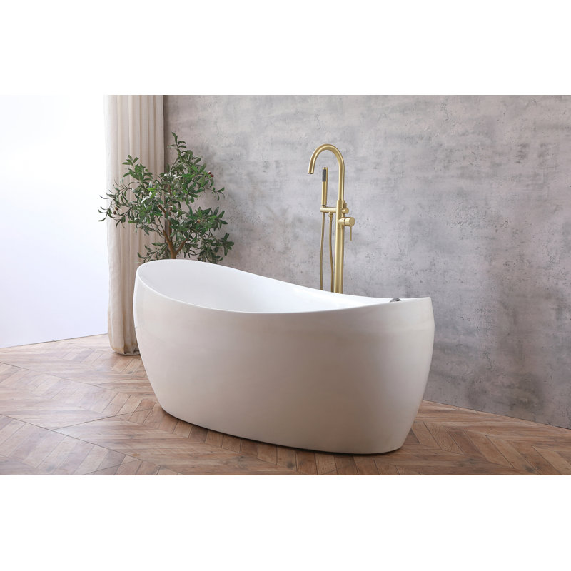 Steven 1 Freestanding Tub Filler with Hand Shower and Diverter, Brushed Gold