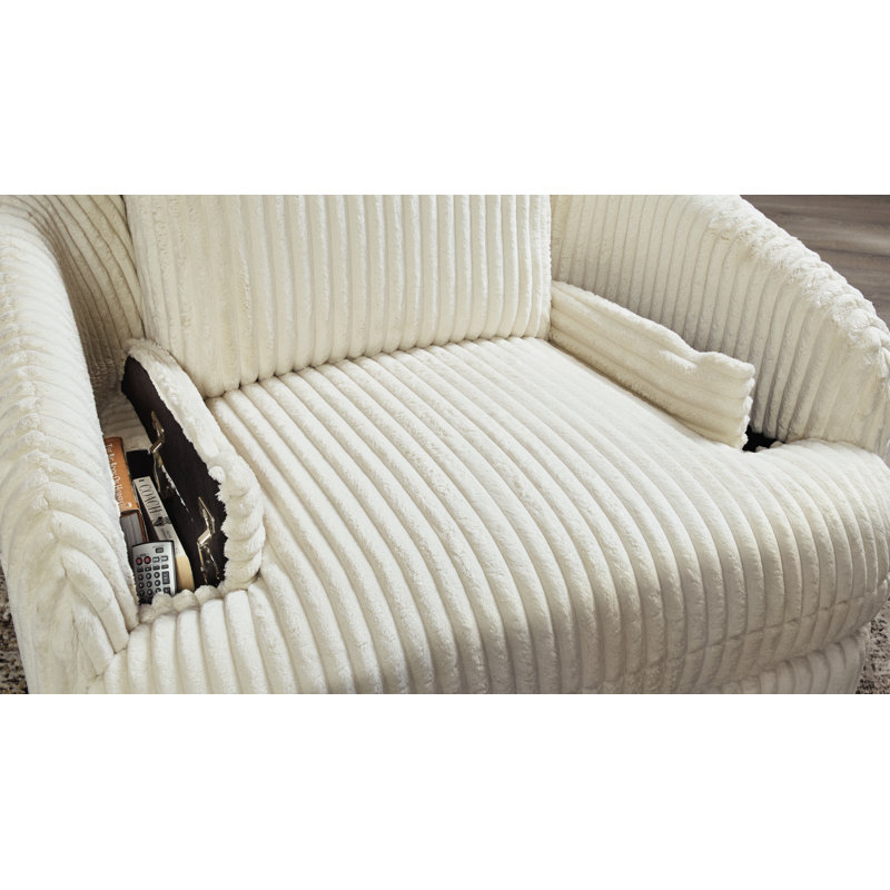 Ivory Corduroy Swivel Glider Recliner with Metal Frame