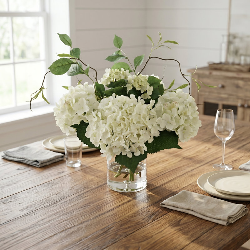Faux Hydrangea with Vines in Vase