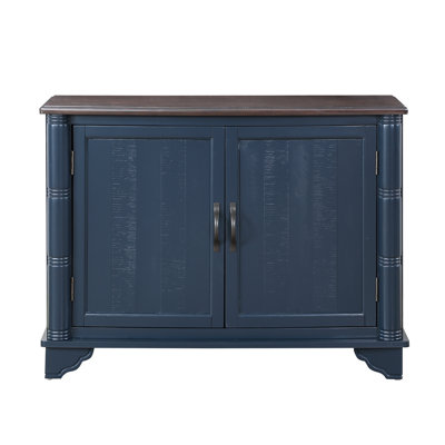 40" Hallway Table With Adjustable And Removable Shelves - Blue Retro Console Storage, Couch For Entry Way. Navy & Brown. Solid Pine Wood Feet. Spacious Top. Multifunctional Use