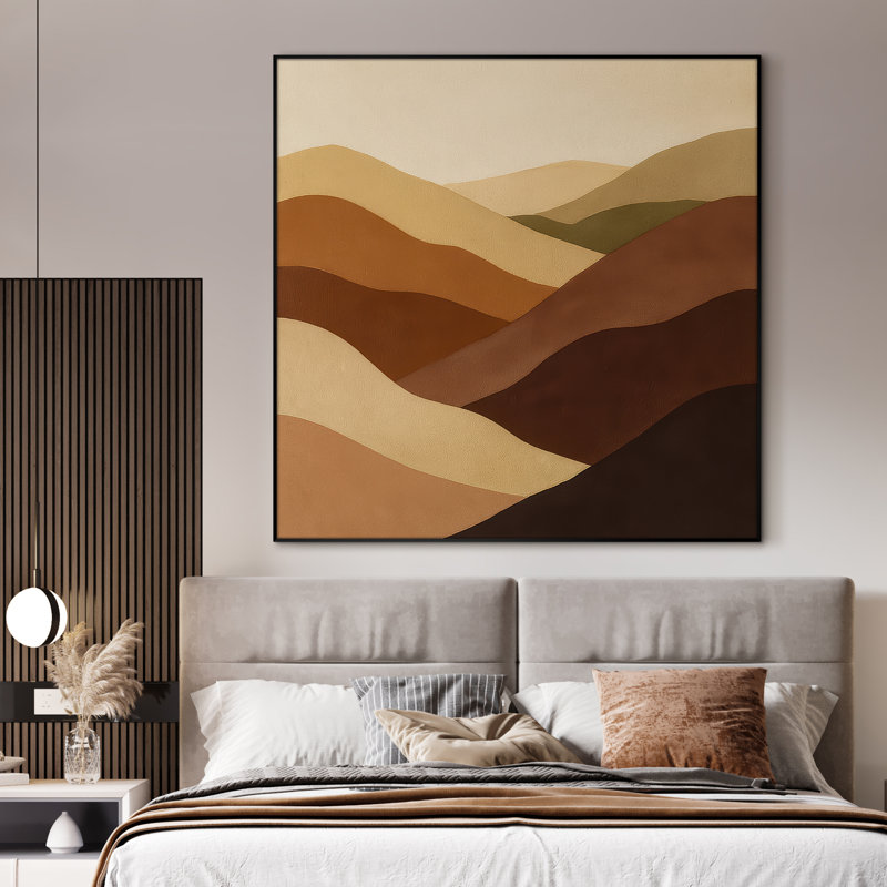 Très grande reproduction d'art sur toile - Collines en tons de terre en brun chaud et beige, décoration pour le salon ou la chambre à coucher - «Assemblage requis du cadre (cadre non fini)»