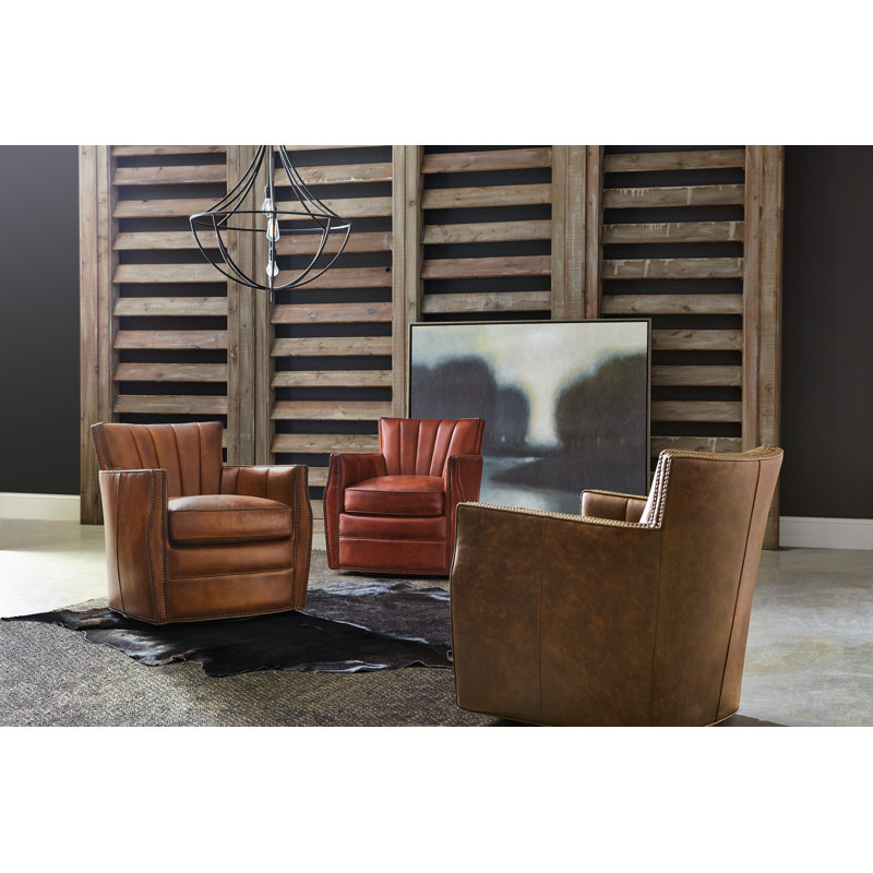 Carson Swivel Club Chair, Brown Genuine Leather