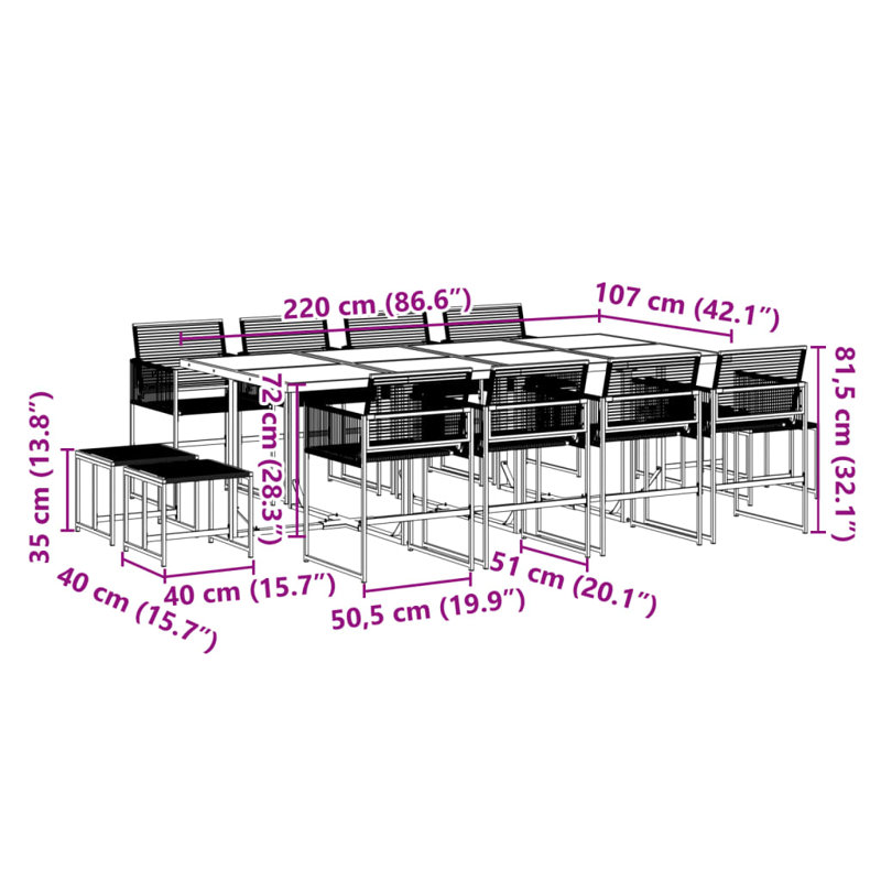 12 - Person Wicker Patio Dining Set with Rectangular Table , Cushions Included