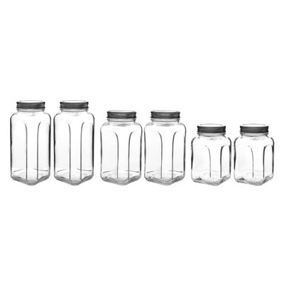 Premium 6-Piece Glass Jar Set with Lids, 2 x 22.4 oz, 2 x 27.8 oz, 2 x 33.2 oz | 100% BPA-Free Glass, Dishwasher Safe | Ideal for Food Storage, Spices, and Organization, Elegant Silver Lids